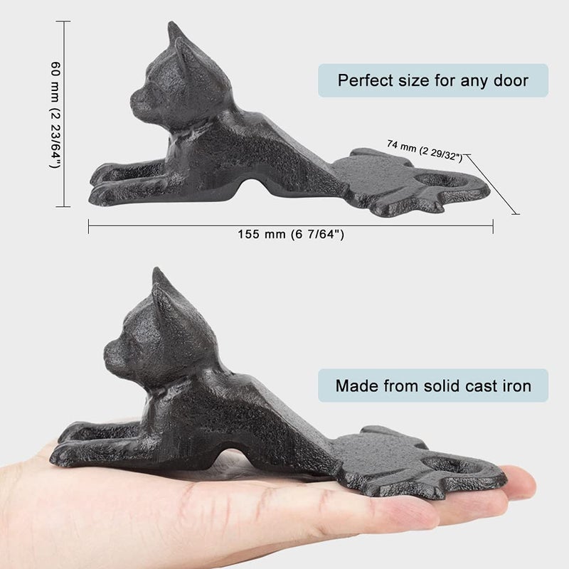 Earl Diamond Heavy Duty Cast Iron Cute Cat Door Stops | Decorative Cute Animal Statue Metal Door Stopper Wedge, with Non-Slip Mat for Home Office Commercial - Image 2
